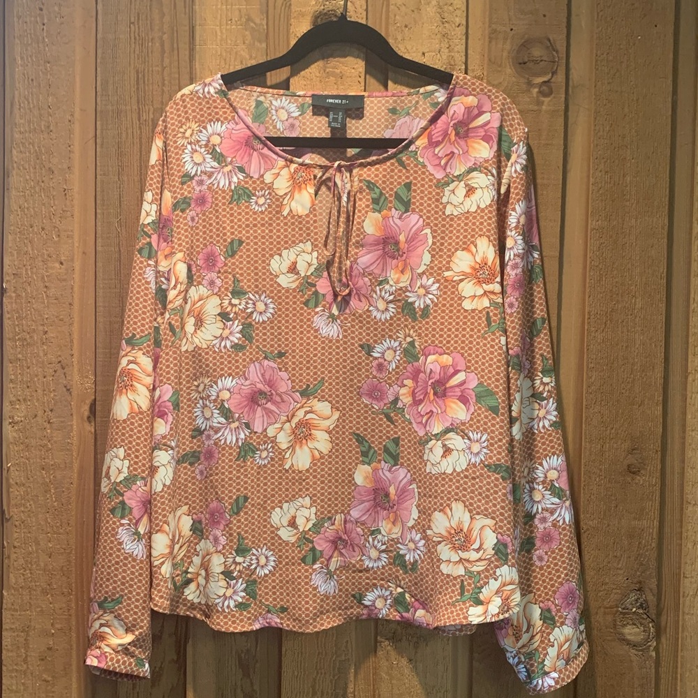 Forever 21 Floral Tie Front Blouse